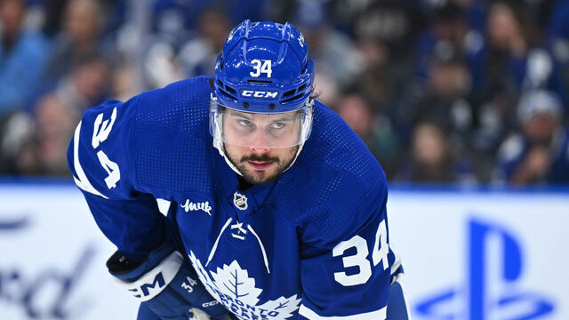 TORONTO, ON - MAY 12: Toronto Maple Leafs center Auston Matthews (34) looks on prior to the face off during the third period of game 5 in the Eastern Conference Second Round between the Florida Panthers and the Toronto Maple Leafs on May 12, 2023, at Scotiabank Arena in Toronto, ON, Canada.