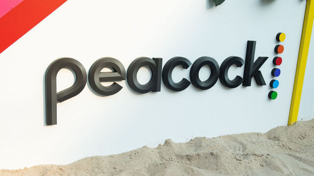 NEW YORK, NEW YORK - JULY 20: The Peacock logo is on display at the "Love Island USA" Season 4 photo call at Gansevoort Plaza on July 20, 2022 in New York City.