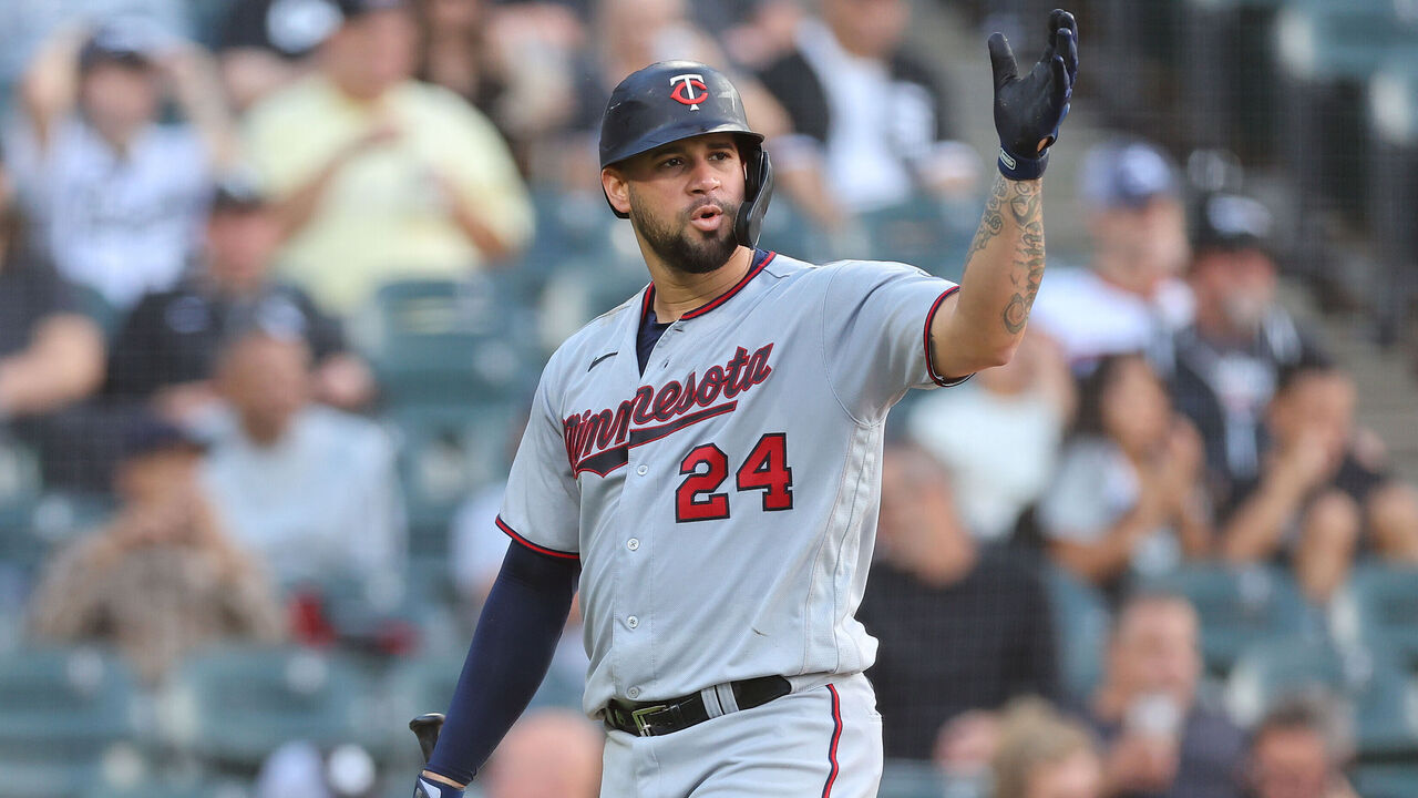 CHICAGO, ILLINOIS - OCTOBER 05: Gary Sanchez #24 of the Minnesota Twins reacts after striking out against the Chicago White Sox at Guaranteed Rate Field on October 05, 2022 in Chicago, Illinois.