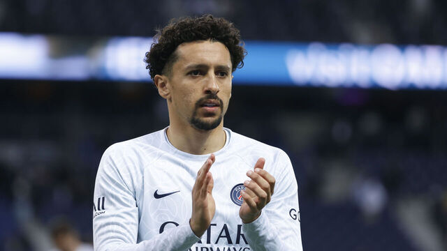 PARIS, FRANCE - APRIL 15: Marquinhos #5 of Paris Saint-Germain warms up before the Ligue 1 match between Paris Saint-Germain and RC Lens at Parc des Princes on April 15, 2023 in Paris, France.