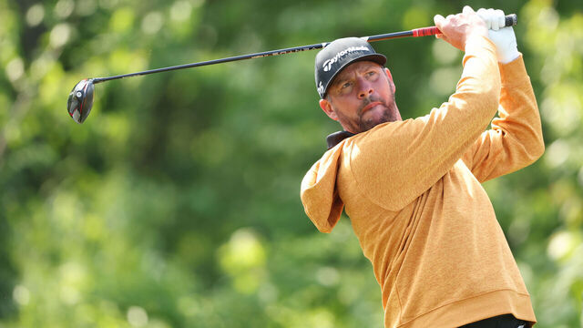 ROCHESTER, NEW YORK - MAY 19: Michael Block of the United States, PGA of America Club Professional, plays his shot from the fourth tee during the second round of the 2023 PGA Championship at Oak Hill Country Club on May 19, 2023 in Rochester, New York.