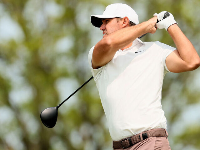 ROCHESTER, NEW YORK - MAY 21: Brooks Koepka of the United States plays his shot from the fourth tee during the final round of the 2023 PGA Championship at Oak Hill Country Club on May 21, 2023 in Rochester, New York.
