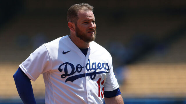 LOS ANGELES, CALIFORNIA - MAY 17: Max Muncy #13 of the Los Angeles Dodgers at the end of the inning against the Minnesota Twins at Dodger Stadium on May 17, 2023 in Los Angeles, California.