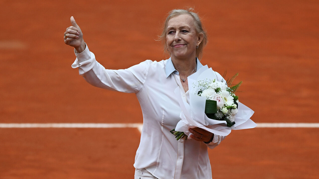 ROME, ITALY - MAY 21: Former Tennis player Martina Navratilova reacts prior to the Men's Singles Final match between Holger Rune of Denmark and Daniil Medvedev on Day Fourteen of the Internazionali BNL D'Italia 2023 at Foro Italico on May 21, 2023 in Rome, Italy.