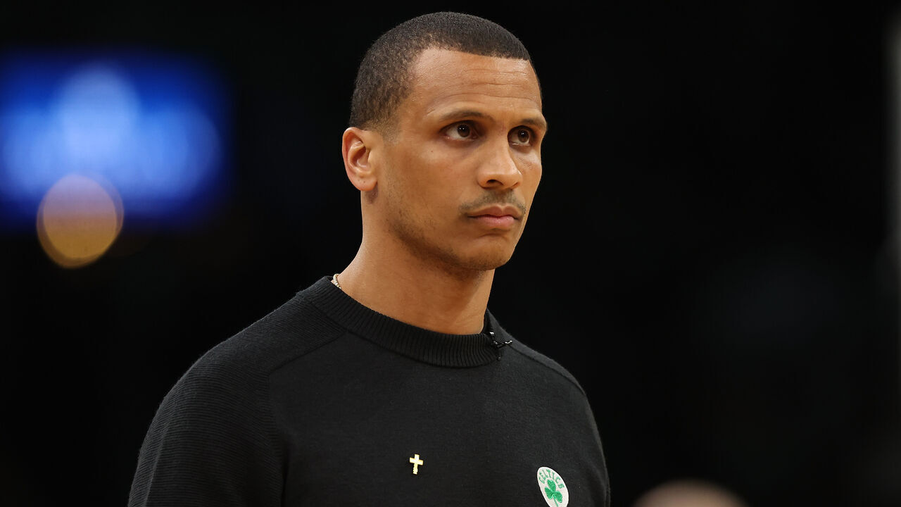 BOSTON, MASSACHUSETTS - MAY 17: Head coach Joe Mazzulla of the Boston Celtics watches action prior to game one of the Eastern Conference Finals against the Miami Heat at TD Garden on May 17, 2023 in Boston, Massachusetts.