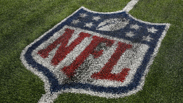 CINCINNATI, OH - JANUARY 2: An NFL shield logo is painted on the field prior to an NFL football game between the Cincinnati Bengals and the Buffalo Bills at Paycor Stadium on January 2, 2023 in Cincinnati, Ohio.