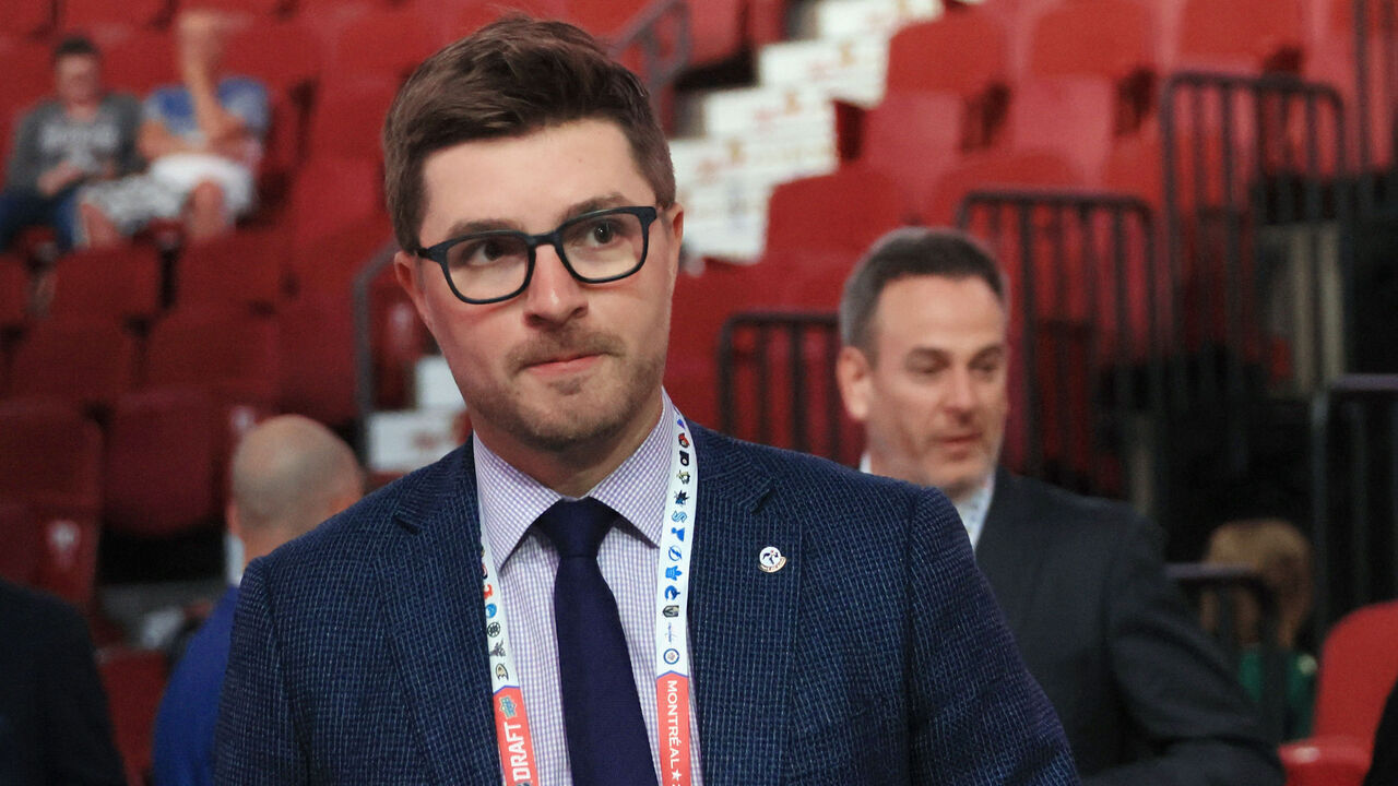 MONTREAL, QUEBEC - JULY 08: Kyle Dubas of the Toronto Maple Leafs attends the 2022 NHL Draft at the Bell Centre on July 08, 2022 in Montreal, Quebec, Canada.