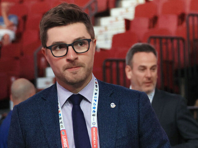 MONTREAL, QUEBEC - JULY 08: Kyle Dubas of the Toronto Maple Leafs attends the 2022 NHL Draft at the Bell Centre on July 08, 2022 in Montreal, Quebec, Canada.