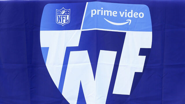 DENVER, CO - OCTOBER 06: The Amazon Prime Video Thursday Night Football Logo on display prior to NFL game between the Indianapolis Colts and the Denver Broncos on October 06, 2022 at Empower Field at Mile High in Denver CO.