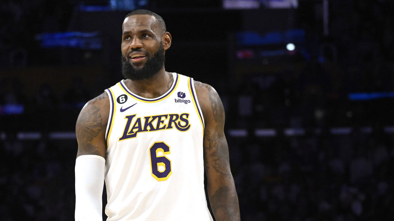 Los Angeles, CA - May 20: LeBron James #6 of the Los Angeles Lakers in the second half of game 3 of a Western Conference finals NBA playoff basketball game against the Denver Nuggets at Crypto.com Arena in Los Angeles on Saturday, May 20, 2023.