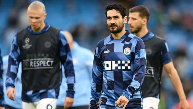 MANCHESTER, ENGLAND - MAY 17: Ilkay Guendogan of Manchester City looks on during the UEFA Champions League semi-final second leg match between Manchester City FC and Real Madrid at Etihad Stadium on May 17, 2023 in Manchester, England.