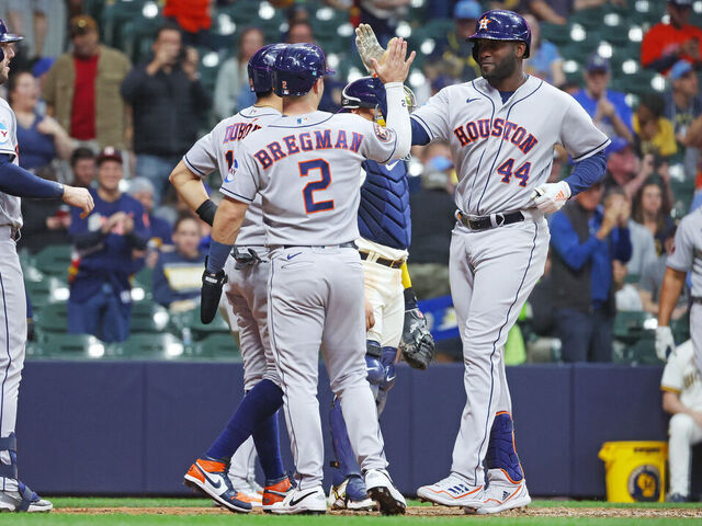 Yordan Alvarez of the Houston Astros hits a three-run home run News  Photo - Getty Images