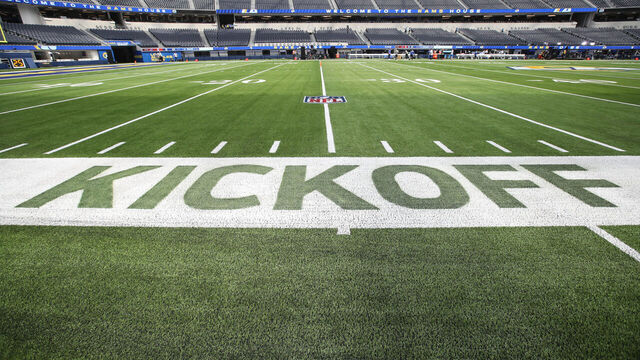 INGLEWOOD, CA - SEPTEMBER 08: NFL kickoff logo before the Buffalo Bills game versus the Los Angeles Rams on September 8, 2022, at Sofi Stadium in Inglewood, CA.