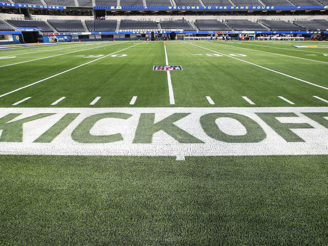 INGLEWOOD, CA - SEPTEMBER 08: NFL kickoff logo before the Buffalo Bills game versus the Los Angeles Rams on September 8, 2022, at Sofi Stadium in Inglewood, CA.