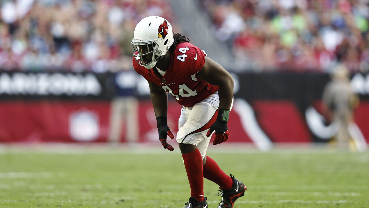 GLENDALE, ARIZONA - NOVEMBER 06: Markus Golden #44 of the Arizona Cardinals lines up during an NFL Football game between the Arizona Cardinals and the Seattle Seahawks at State Farm Stadium on November 06, 2022 in Glendale, Arizona.