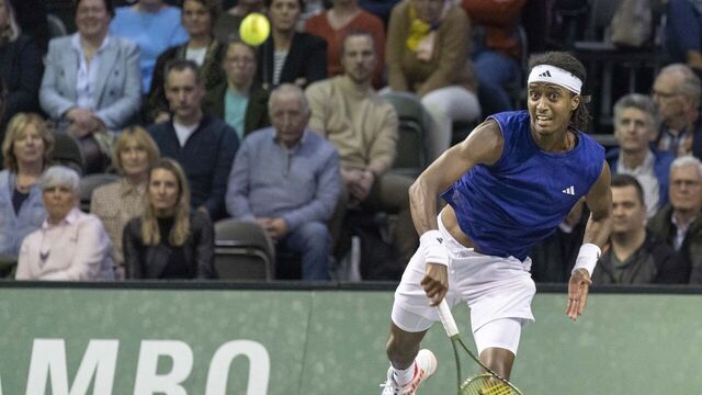 Mikael Ymer of Sweden in action on the court against Tallon Griekspoor of the Netherlands during a professional tennis game at the 2nd day of the 50th ABN AMRO Open 2023 World Tennis Tournament at Ahoy Arena on February 14, 2023 in Rotterdam, the Netherlands