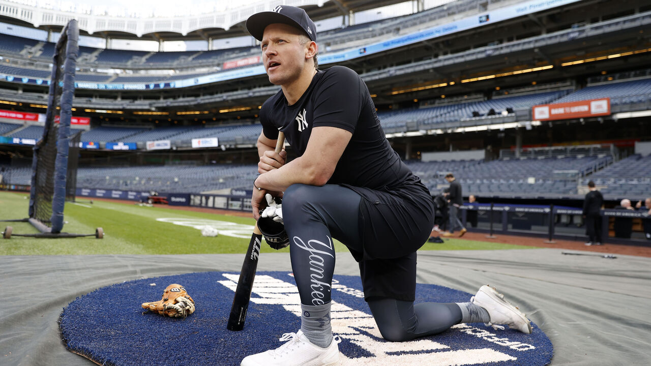 NEW YORK, NY - MAY 1: Josh Donaldson #28 of the New York Yankees looks on before the game against the Cleveland Guardians at Yankee Stadium on May 1, 2023 in New York, New York.