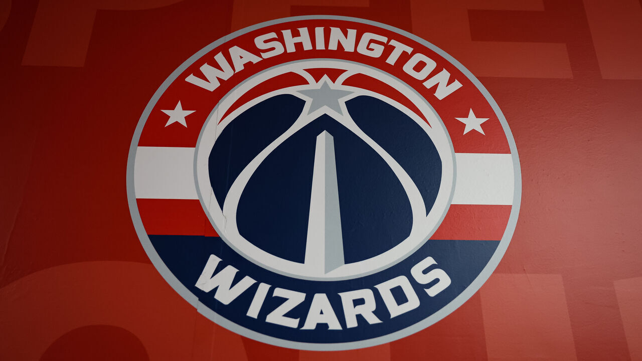 WASHINGTON, DC - OCTOBER 21: The Washington Wizards logo is seen on the stadium before the game between the Washington Wizards and the Chicago Bulls at Capital One Arena on October 21, 2022 in Washington, DC.