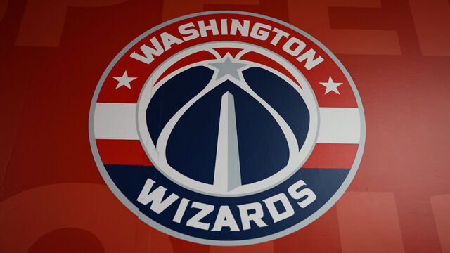 WASHINGTON, DC - OCTOBER 21: The Washington Wizards logo is seen on the stadium before the game between the Washington Wizards and the Chicago Bulls at Capital One Arena on October 21, 2022 in Washington, DC.
