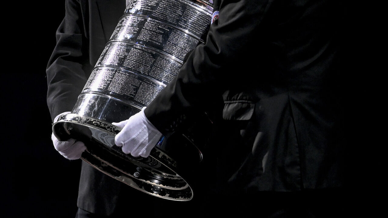 DENVER, CO - OCTOBER 12: The Stanley Cup is presented during a ceremony honoring the Colorado Avalanche before the first period against the Chicago Blackhawks at Ball Arena in Denver on Wednesday, October 12, 2022.