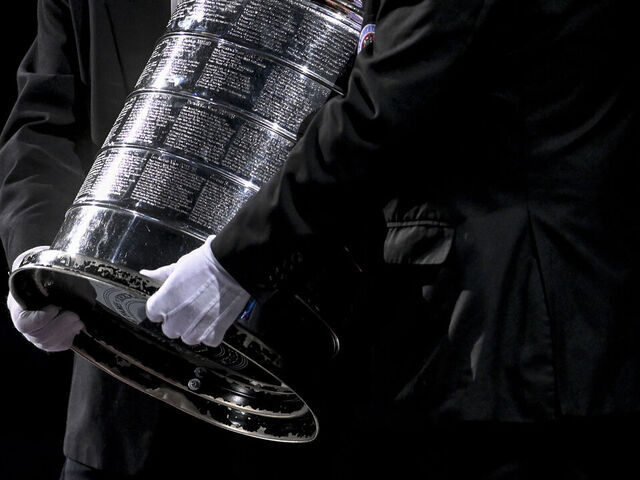 DENVER, CO - OCTOBER 12: The Stanley Cup is presented during a ceremony honoring the Colorado Avalanche before the first period against the Chicago Blackhawks at Ball Arena in Denver on Wednesday, October 12, 2022.