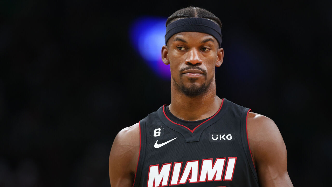 BOSTON, MASSACHUSETTS - MAY 25: Jimmy Butler #22 of the Miami Heat looks on against the Boston Celtics during the third quarter in game five of the Eastern Conference Finals at TD Garden on May 25, 2023 in Boston, Massachusetts.