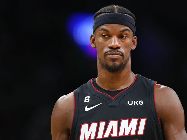 BOSTON, MASSACHUSETTS - MAY 25: Jimmy Butler #22 of the Miami Heat looks on against the Boston Celtics during the third quarter in game five of the Eastern Conference Finals at TD Garden on May 25, 2023 in Boston, Massachusetts.