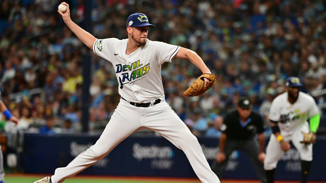 ST PETERSBURG, FLORIDA - MAY 26: Cooper Criswell #71 of the Tampa Bay Rays delivers a pitch to the Los Angeles Dodgers in the second inning at Tropicana Field on May 26, 2023 in St Petersburg, Florida.