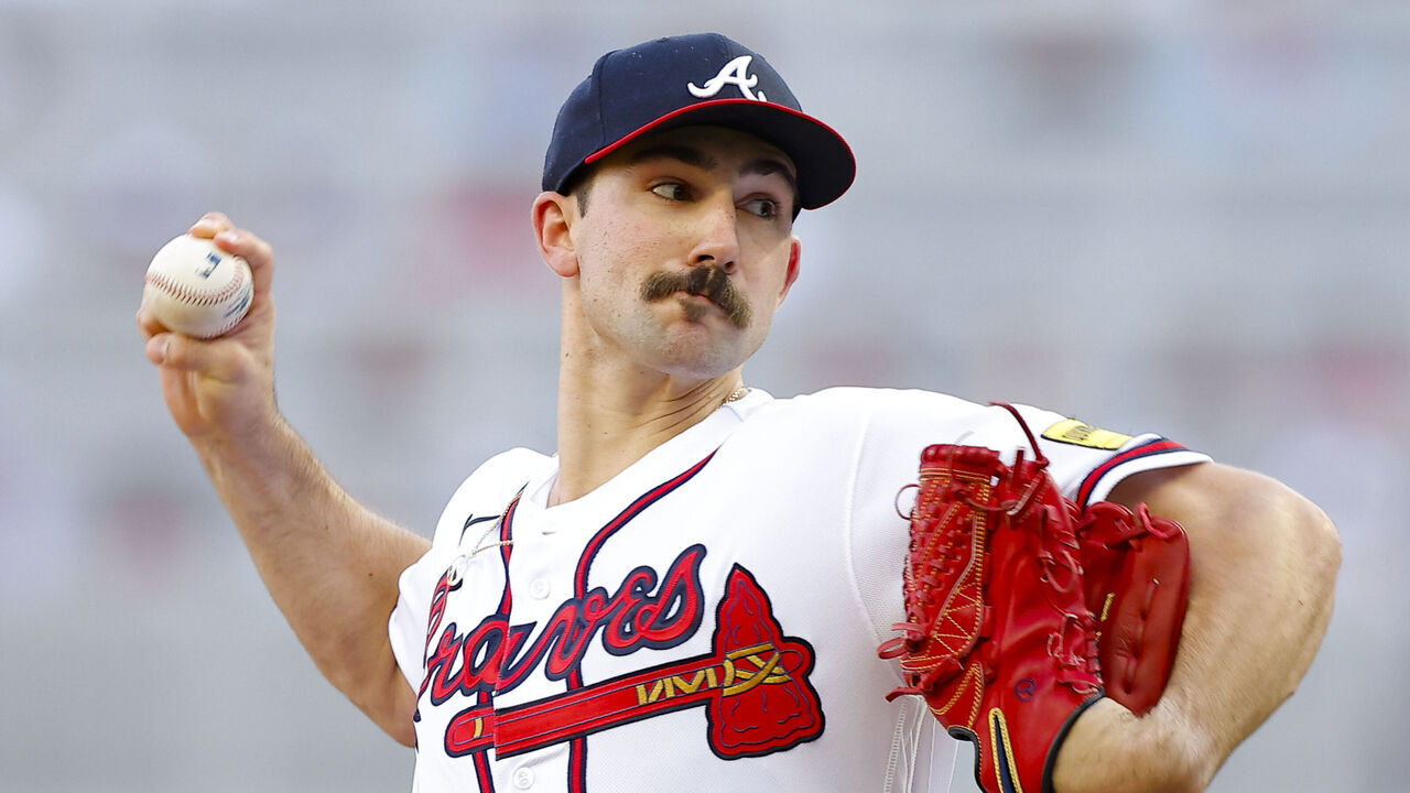 ATLANTA, GA - MAY 28: Spencer Strider #99 of the Atlanta Braves pitches during the first inning against the Philadelphia Phillies at Truist Park on May 28, 2023 in Atlanta, Georgia.