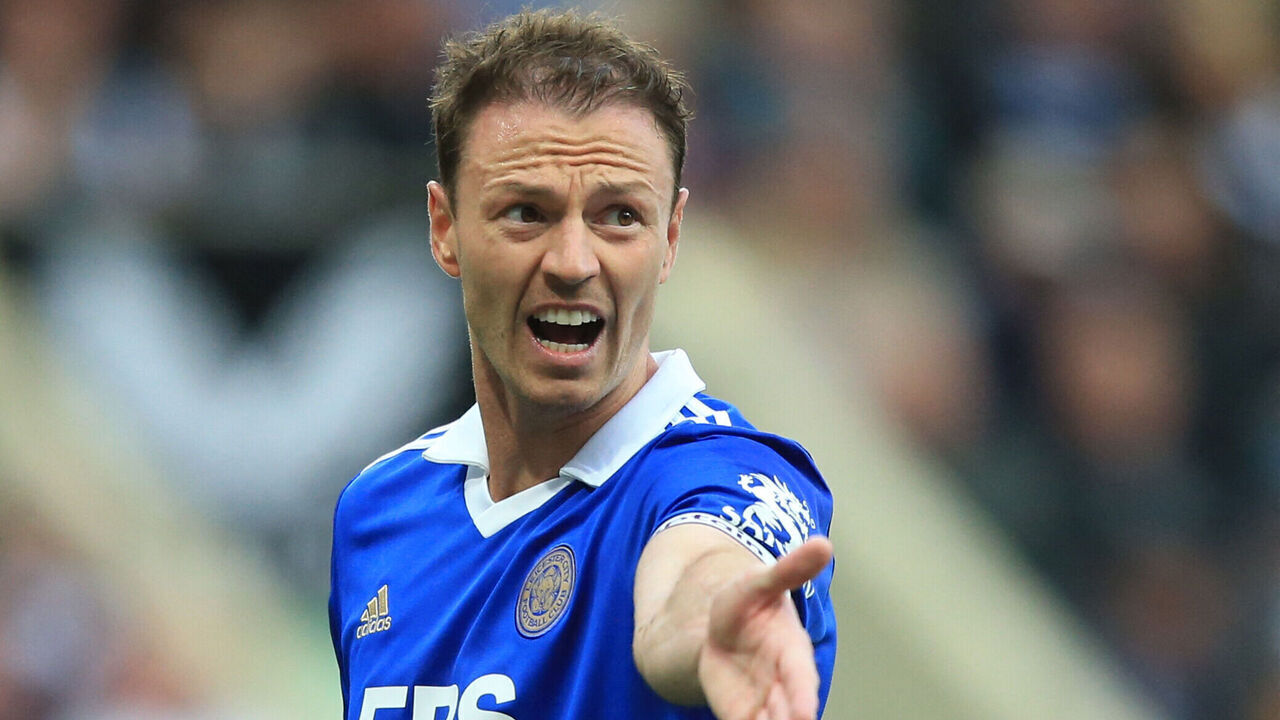 Leicester City's Northern Irish defender Jonny Evans during the English Premier League football match between Newcastle United and Leicester at St James' Park in Newcastle-upon-Tyne, north east England on May 22, 2023.