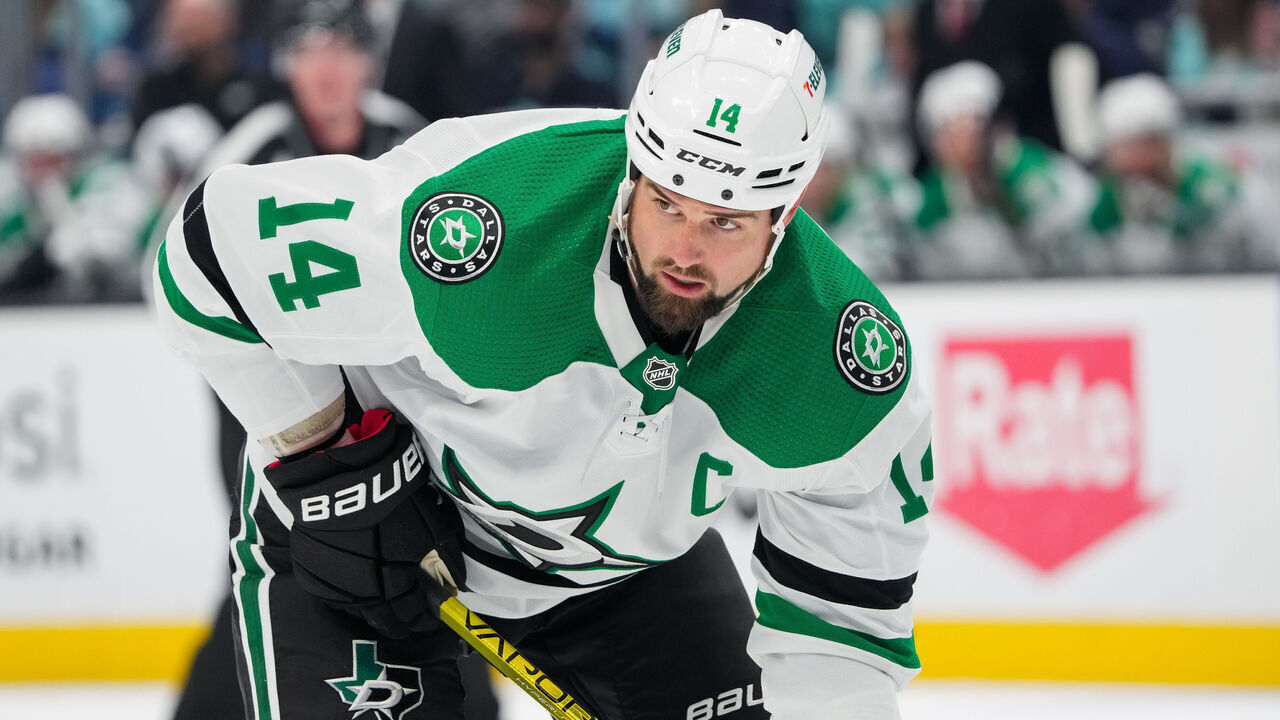 SEATTLE, WASHINGTON - MAY 09: Jamie Benn #14 of the Dallas Stars waits for a face-off during the second period against the Seattle Kraken in Game Four of the Second Round of the 2023 Stanley Cup Playoffs at Climate Pledge Arena on May 09, 2023 in Seattle, Washington.