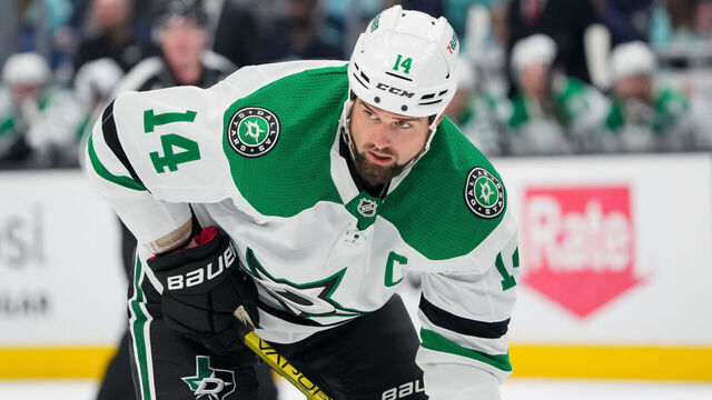 SEATTLE, WASHINGTON - MAY 09: Jamie Benn #14 of the Dallas Stars waits for a face-off during the second period against the Seattle Kraken in Game Four of the Second Round of the 2023 Stanley Cup Playoffs at Climate Pledge Arena on May 09, 2023 in Seattle, Washington.