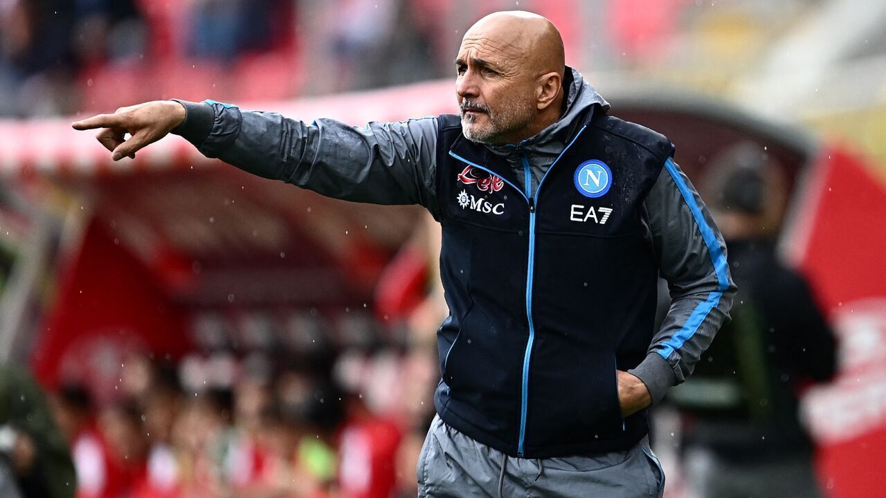 Napoli's Italian coach Luciano Spalletti gives instructions during the Italian Serie A football match between Monza and Napoli on May 14, 2023 at the Brianteo stadium in Monza.