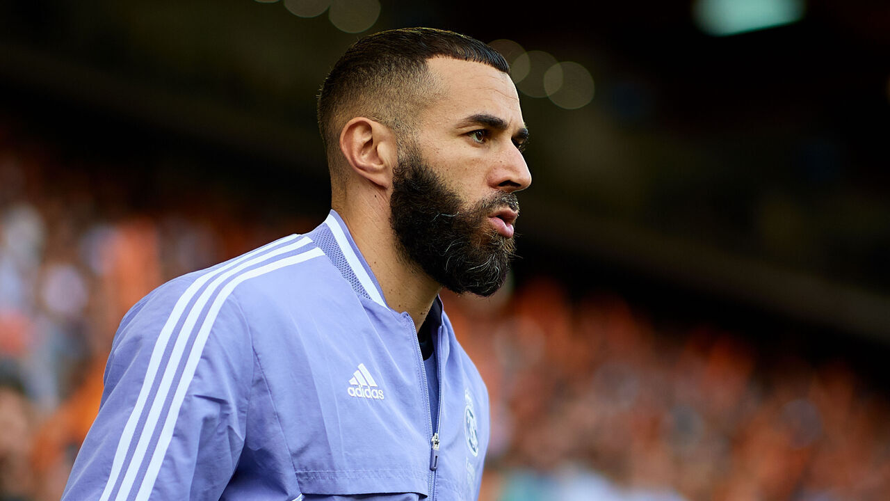 Karim Benzema of Real Madrid CF looks on prior to the LaLiga Santander match between Valencia CF and Real Madrid CF at Mestalla stadium, May 21, 2023, Valencia, Spain.