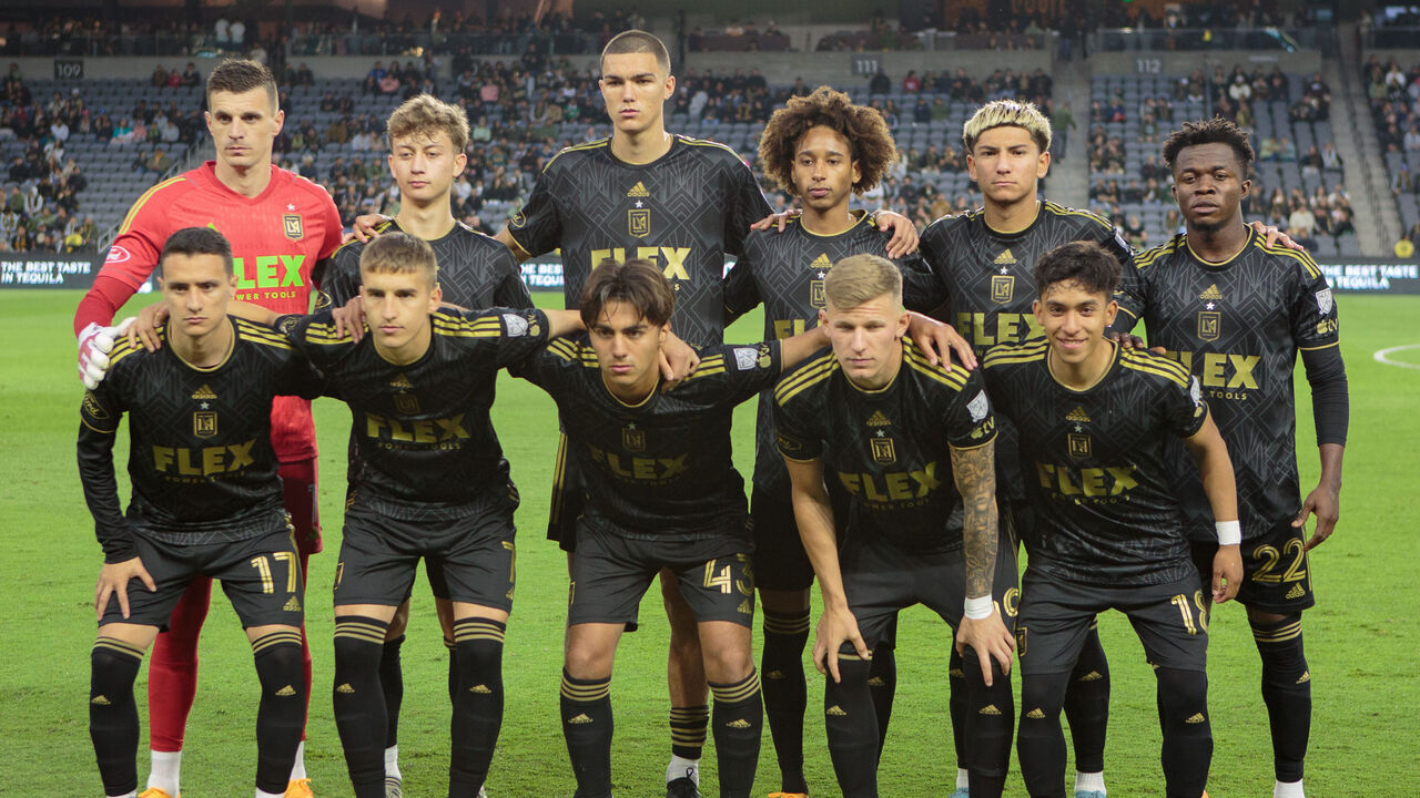 LOS ANGELES, CA - MAY 23: LAFC starting eleven during a 2023 U.S. Open Cup Round of 16 game game between Los Angeles Galaxy and Los Angeles Football Club at BMO Stadium on May 23, 2023 in Los Angeles, California. .
