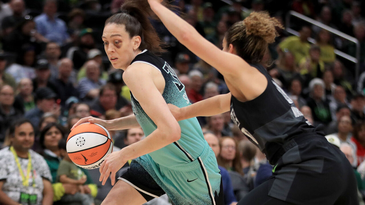 SEATTLE, WA - MAY 30: Breanna Stewart #30 of the New York Liberty dribbles the ball during the game against the Seattle Storm on May 30, 2023 at Climate Pledge Arena in Seattle, Washington. Mandatory Copyright Notice: Copyright 2023 NBAE