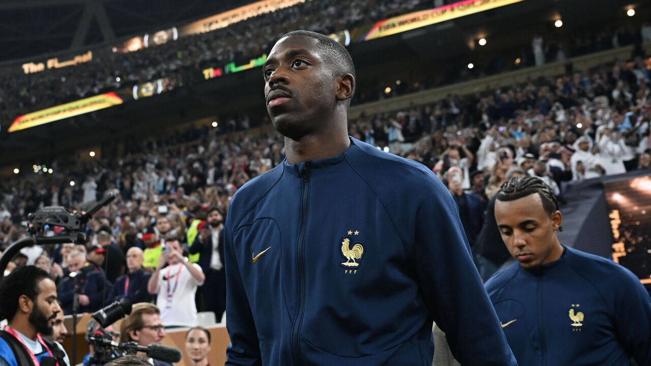 LUSAIL CITY, QATAR - DECEMBER 18: Ousmane Dembele of France walks out onto the pitch before the FIFA World Cup Qatar 2022 Final match between Argentina and France at Lusail Stadium on December 18, 2022 in Lusail City, Qatar.