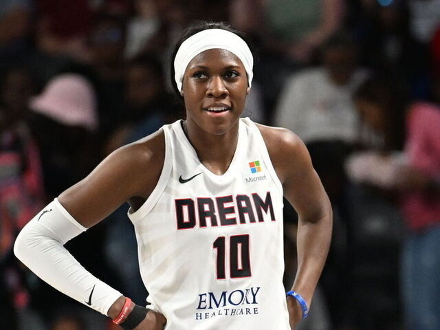 ATLANTA, GA - MAY 28: Rhyne Howard #10 of the Atlanta Dream looks on during the game against the Indiana Fever on May 28, 2023 at Gateway Center Arena at College Park in Atlanta, Georgia. Mandatory Copyright Notice: Copyright 2023 NBAE