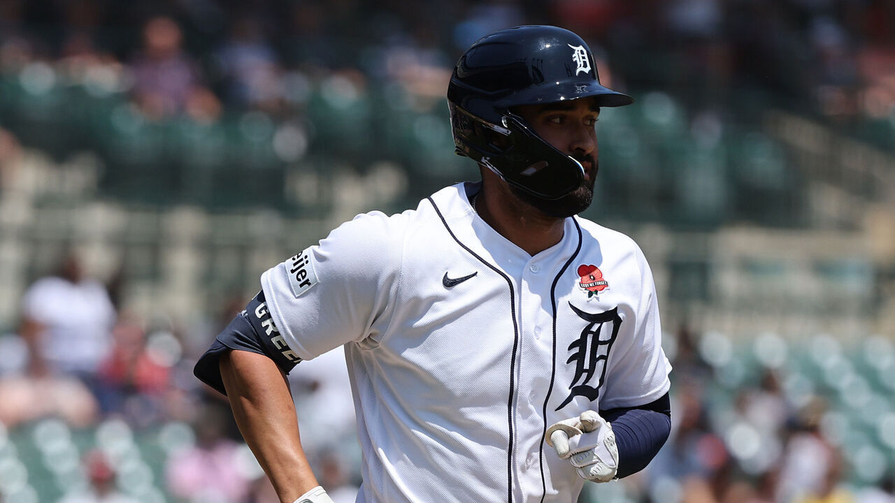 DETROIT, MICHIGAN - MAY 29: Riley Greene #31 of the Detroit Tigers plays against the Texas Rangers at Comerica Park on May 29, 2023 in Detroit, Michigan.