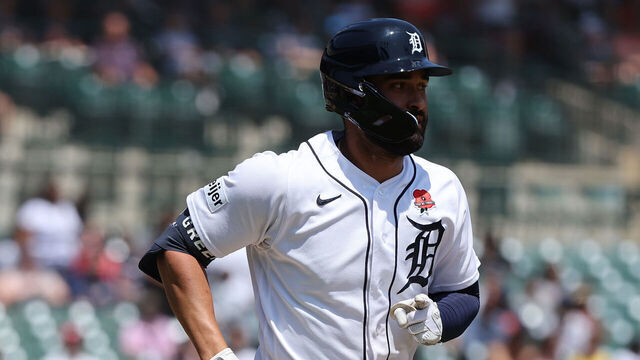 DETROIT, MICHIGAN - MAY 29: Riley Greene #31 of the Detroit Tigers plays against the Texas Rangers at Comerica Park on May 29, 2023 in Detroit, Michigan.