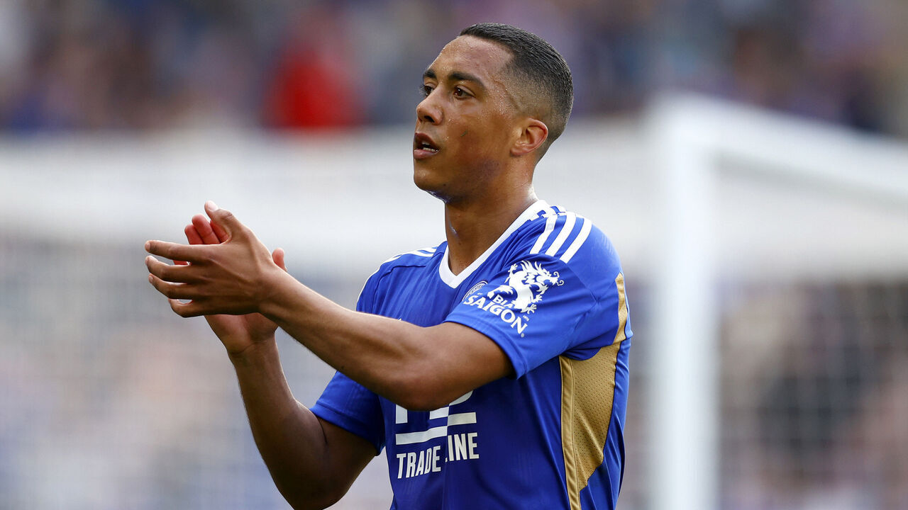 LEICESTER, ENGLAND - MAY 28: Youri Tielemans of Leicester City reacts during the Premier League match between Leicester City and West Ham United at The King Power Stadium on May 28, 2023 in Leicester, England.