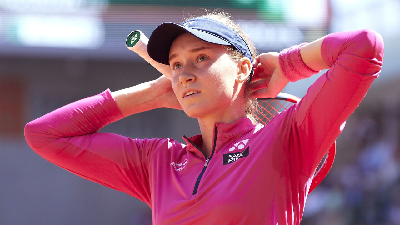 PARIS, FRANCE - JUNE 01: Elena Rybakina of Kazakhstan looks on against Linda Noskova of Czech Republic during the Women's Singles Second Round match on Day Five of the 2023 French Open at Roland Garros on June 01, 2023 in Paris, France.