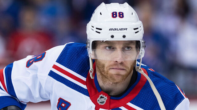 NEWARK, NEW JERSEY - MAY 01: Patrick Kane #88 of the New York Rangers skates during warmups prior to the game against the New York Rangers in Game Seven of the First Round of the 2023 Stanley Cup Playoffs at Prudential Center on May 01, 2023 in Newark, New Jersey.