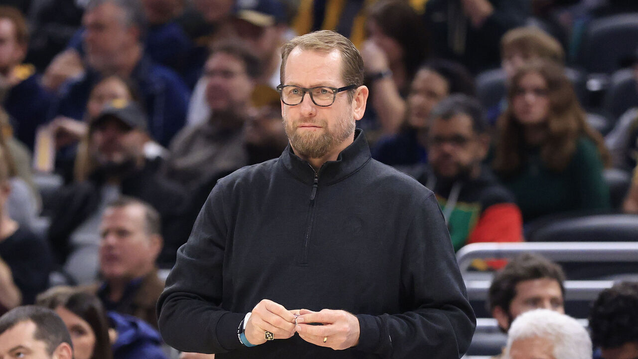 INDIANAPOLIS, INDIANA - JANUARY 02: Head coach Nick Nurse of the Toronto Raptors looks on in the game against the Indiana Pacers at Gainbridge Fieldhouse on January 02, 2023 in Indianapolis, Indiana.