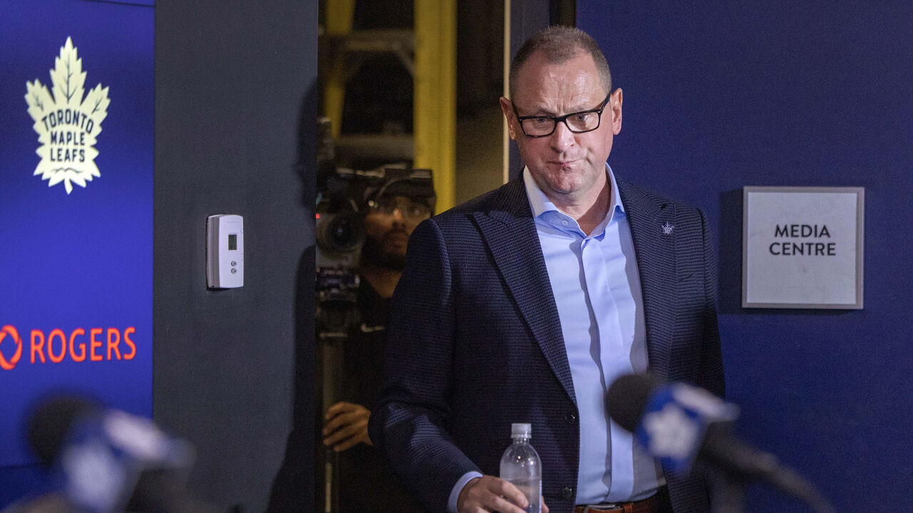 TORONTO, ON - June 1 - Toronto Maple Leafs' new General Manager Brad Treliving enters a news conference in Toronto, June 1, 2023. (Andrew Francis Wallace/Toronto Star via Getty Images)