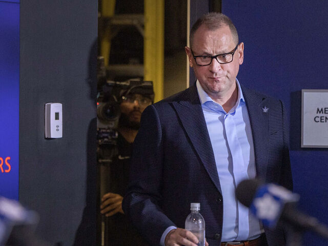 TORONTO, ON - June 1 - Toronto Maple Leafs' new General Manager Brad Treliving enters a news conference in Toronto, June 1, 2023. (Andrew Francis Wallace/Toronto Star via Getty Images)