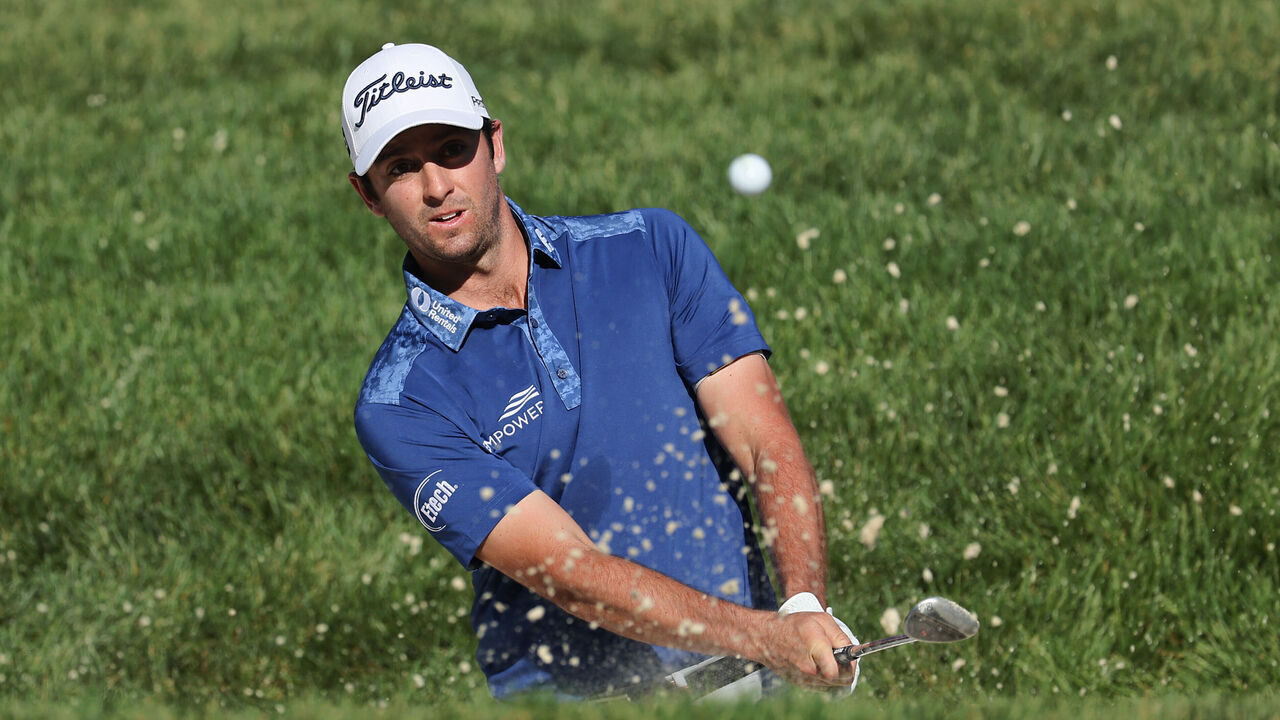 DUBLIN, OHIO - JUNE 01: Davis Riley of the United States plays a shot from a bunker on the eighth hole during the first round of the Memorial Tournament presented by Workday at Muirfield Village Golf Club on June 01, 2023 in Dublin, Ohio.