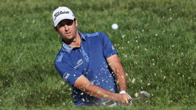 DUBLIN, OHIO - JUNE 01: Davis Riley of the United States plays a shot from a bunker on the eighth hole during the first round of the Memorial Tournament presented by Workday at Muirfield Village Golf Club on June 01, 2023 in Dublin, Ohio.