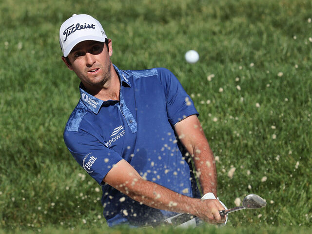 DUBLIN, OHIO - JUNE 01: Davis Riley of the United States plays a shot from a bunker on the eighth hole during the first round of the Memorial Tournament presented by Workday at Muirfield Village Golf Club on June 01, 2023 in Dublin, Ohio.