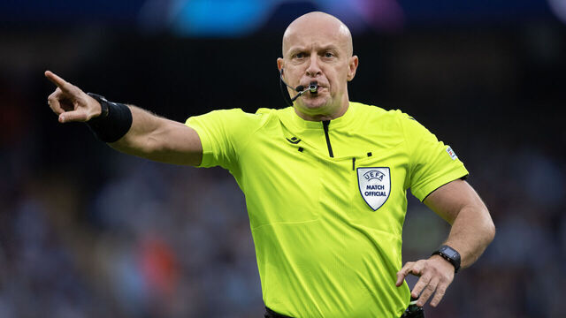 MANCHESTER, ENGLAND - MAY 17: Referee Szymon Marciniak during the UEFA Champions League semi-final second leg match between Manchester City FC and Real Madrid at Etihad Stadium on May 17, 2023 in Manchester, United Kingdom.